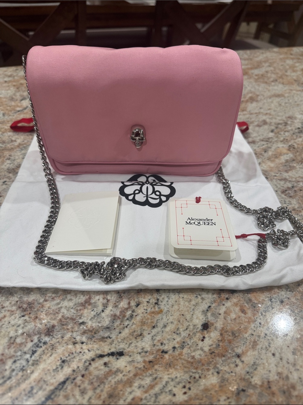 Authentic Alexander McQueen Pink Skull Canvas Crossbody Bag
